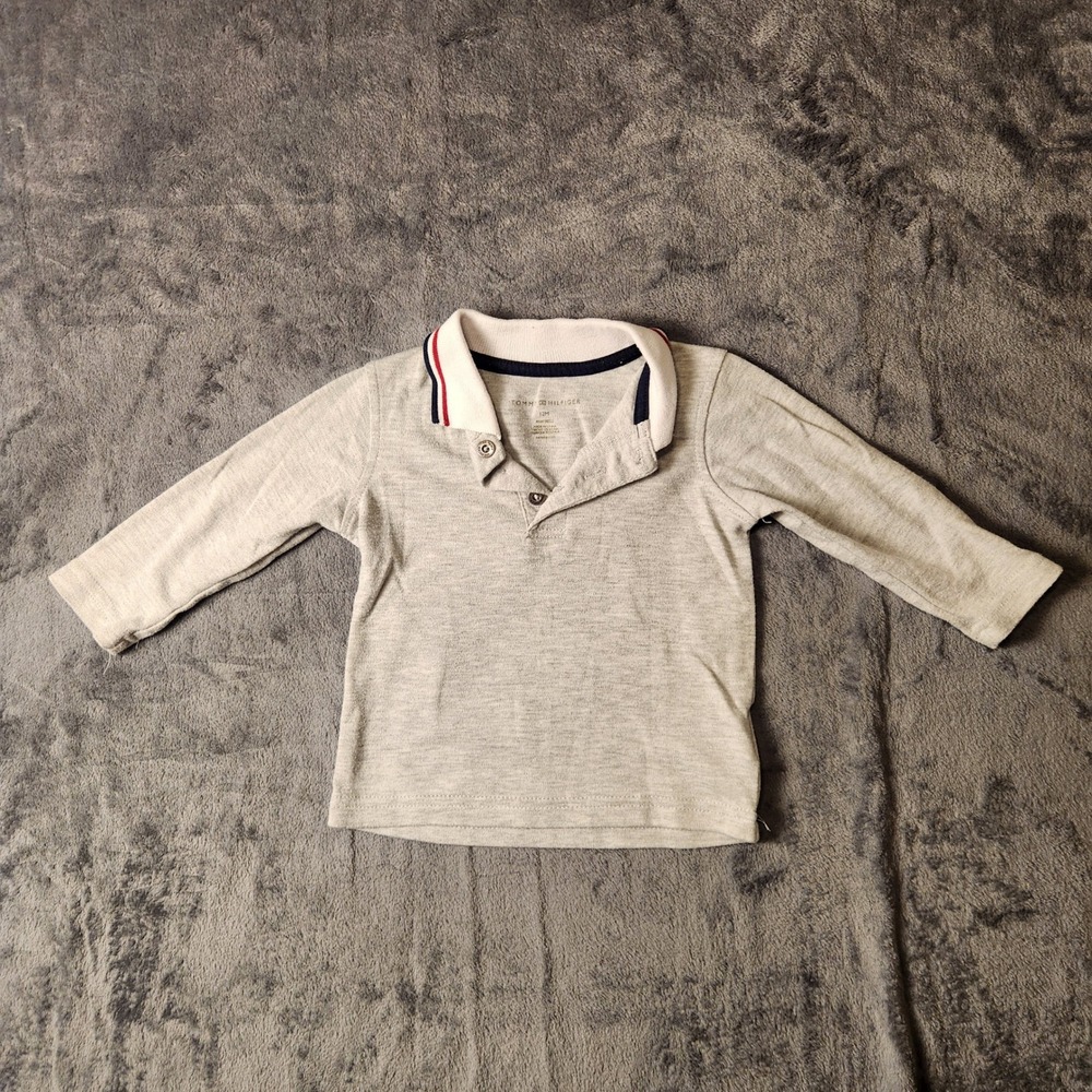 Tommy Hilfiger Baby Boys Heather Gray Long Sleeve Polo Shirt 12M RN130323